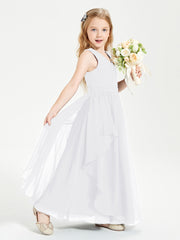 Boho Sleeveless Chiffon Junior Bridesmaid Dresses V-neck White