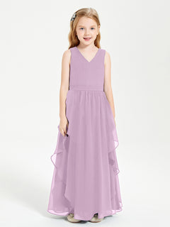 Boho Sleeveless Chiffon Junior Bridesmaid Dresses V-neck Wisteria