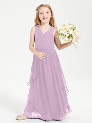Boho Sleeveless Chiffon Junior Bridesmaid Dresses V-neck Wisteria
