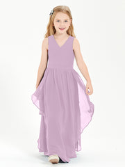 Boho Sleeveless Chiffon Junior Bridesmaid Dresses V-neck Wisteria