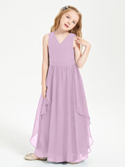 Boho Sleeveless Chiffon Junior Bridesmaid Dresses V-neck Wisteria