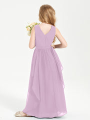 Boho Sleeveless Chiffon Junior Bridesmaid Dresses V-neck Wisteria