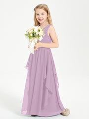 Boho Sleeveless Chiffon Junior Bridesmaid Dresses V-neck Wisteria