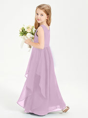 Boho Sleeveless Chiffon Junior Bridesmaid Dresses V-neck Wisteria