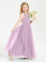 Boho Sleeveless Chiffon Junior Bridesmaid Dresses V-neck Wisteria