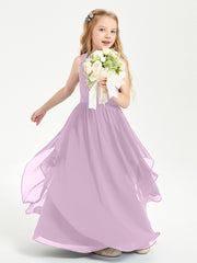 Boho Sleeveless Chiffon Junior Bridesmaid Dresses V-neck Wisteria
