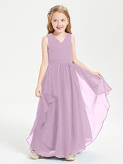 Boho Sleeveless Chiffon Junior Bridesmaid Dresses V-neck Wisteria