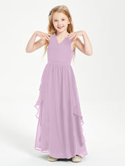 Boho Sleeveless Chiffon Junior Bridesmaid Dresses V-neck Wisteria