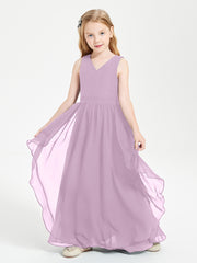 Boho Sleeveless Chiffon Junior Bridesmaid Dresses V-neck Wisteria