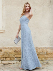 Halter Neck Sheath Lace Gown Dusty Blue
