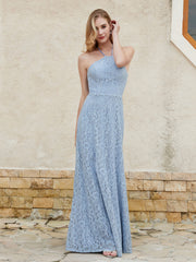 Halter Neck Sheath Lace Gown Dusty Blue