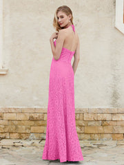 Halter Neck Sheath Lace Gown Azalea