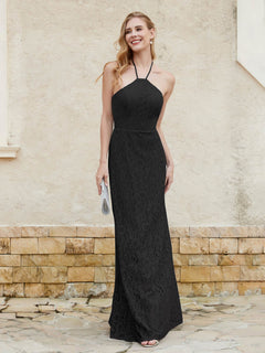 Halter Neck Sheath Lace Gown Black