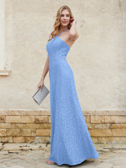 Halter Neck Sheath Lace Gown Blue