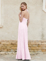 Halter Neck Sheath Lace Gown Blushing Pink Plus Size