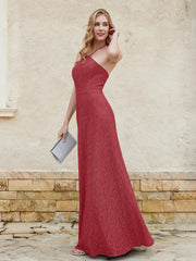Halter Neck Sheath Lace Gown Burgundy