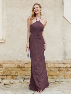 Halter Neck Sheath Lace Gown Cabernet