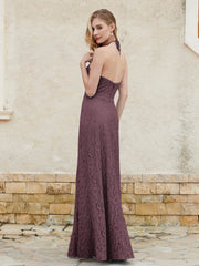 Halter Neck Sheath Lace Gown Cabernet