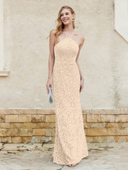 Halter Neck Sheath Lace Gown Champagne Plus Size
