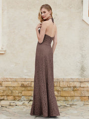 Halter Neck Sheath Lace Gown Chocolate Plus Size