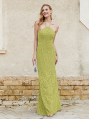 Halter Neck Sheath Lace Gown Clover Plus Size