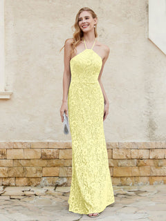 Halter Neck Sheath Lace Gown Daffodil