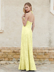 Halter Neck Sheath Lace Gown Daffodil