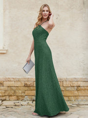 Halter Neck Sheath Lace Gown Dark Green