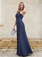 Halter Neck Sheath Lace Gown Dark Navy