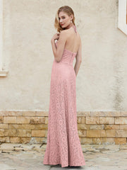 Halter Neck Sheath Lace Gown Dusty Rose