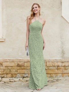 Halter Neck Sheath Lace Gown Dusty Sage