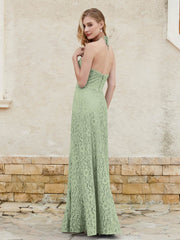 Halter Neck Sheath Lace Gown Dusty Sage