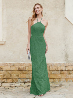 Halter Neck Sheath Lace Gown Emerald Plus Size