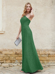 Halter Neck Sheath Lace Gown Emerald