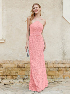 Halter Neck Sheath Lace Gown Flamingo