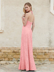 Halter Neck Sheath Lace Gown Flamingo