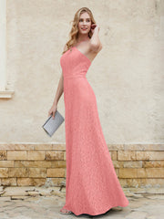 Halter Neck Sheath Lace Gown Flamingo