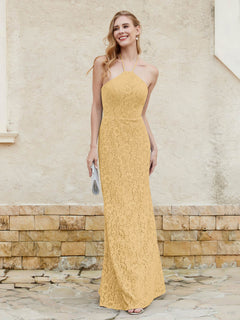 Halter Neck Sheath Lace Gown Gold