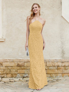 Halter Neck Sheath Lace Gown Gold Plus Size