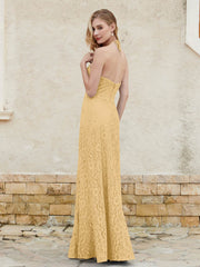 Halter Neck Sheath Lace Gown Gold