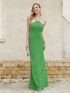 Halter Neck Sheath Lace Gown Green