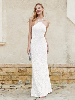 Halter Neck Sheath Lace Gown Ivory