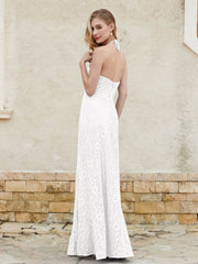 Halter Neck Sheath Lace Gown Ivory Plus Size