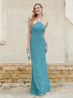 Halter Neck Sheath Lace Gown Jade