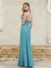 Halter Neck Sheath Lace Gown Jade