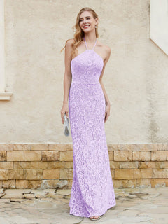 Halter Neck Sheath Lace Gown Lilac Plus Size