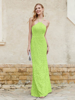 Halter Neck Sheath Lace Gown Lime Green