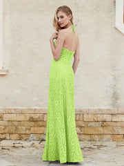 Halter Neck Sheath Lace Gown Lime Green