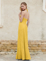 Halter Neck Sheath Lace Gown Marigold Plus Size