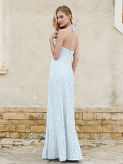 Halter Neck Sheath Lace Gown Mist